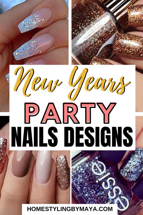 TOP 20 New Years Nail Designs: Complete your New Years eve outfit with a beautiful, festive nail design! In this blog post, I share with you the best New Years eve nails ideas! Inside you will find New Years eve glitter nails, new years eve classy nails ideas, and more! Christmas New Year’s Eve Nails, New Years Eve Nail Art Designs, New Years Eve Gel Nail Designs, New Year’s Eve Dip Nail Ideas, Dip Nails For New Years, News Years Nails Designs, New Year Pedicure Designs, Nail Colors For New Years, New Years Fingernails