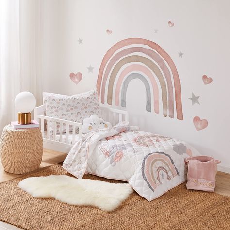 PRICES MAY VARY. GIRL BABY ACCESSORIES: The pink, grey, taupe, tan and coral color palette of the Rainbow Dreams toddler bed set is soft, sweet and supremely feminine, making this the perfect bedding as your little girl transitions into her first big girl bed. MADE WITH YOUR TODDLER IN MIND: At Levtex, our range of products starts with your toddler's comfort in mind. Our fitted sheet is made with a reenforced elastic around the bottom to keep it snug to your mattress. The quilt and sheets are co Pink Gray Toddler Bedroom, Dusty Pink Toddler Bed, Pink Grey And Tan Nursery, Toddler Bedroom Pink And Grey, Taupe And Pink Nursery, Toddler Girl Bedroom Decor, Reese Cup, Bedding Toddler, Girl Bed