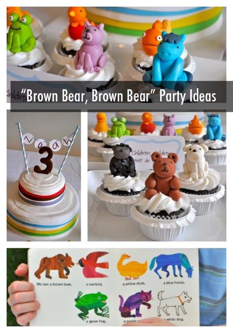 Brown Bear Brown Bear Birthday Party, Brown Bear Birthday Party, Brown Bear Birthday, Brown Bear Book, Brown Bear Brown Bear Birthday, Book Themed Birthday Party, Bear Food, Book Birthday Parties, Brown Bear Brown Bear