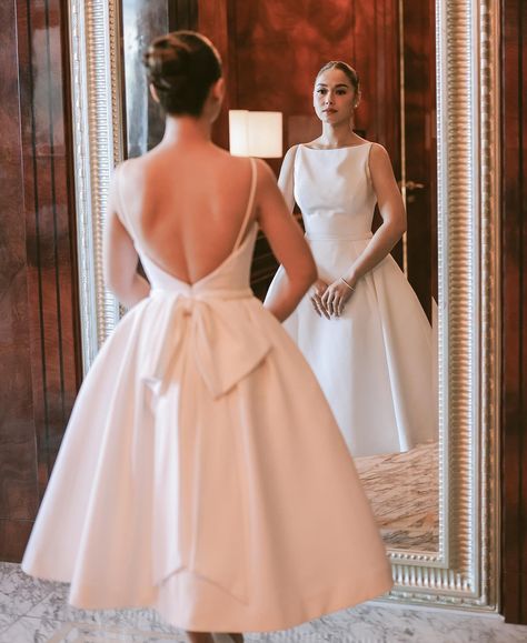 Made this Audrey Hepburn inspired little white dress for @maja and @rambonunez ‘s civil wedding. Best wishes Maja and Rambo! Styled my… | Instagram Dress For Proposal, Mid Length Wedding Dress, Wedding Best Wishes, Mark Bumgarner, Audrey Hepburn Inspired, Chic Dress Classy, Civil Wedding Dresses, Classy Wedding Dress, Dinner Dress Classy