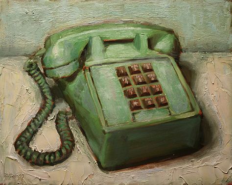 Phone Art Drawing, Telephone Painting, Green Telephone, Remembrance Day Art, Nostalgia Art, Bob Ross Paintings, Gcse Art Sketchbook, Vintage Phones, Phone Art