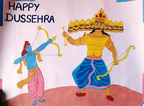 Dusshera Drawing Images, Dasera Celebration Drawing, Dashain Drawing, Dussehra Drawing, Dussehra Celebration, Happy Dusshera, Diy Crafts For School, Diwali Drawing, Clay Modelling