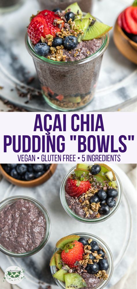 This Acai Chia Pudding is made with only 5 ingredients and naturally sweetened with fruit! Made with Sunfood's Acai Powder, it's a perfect breakfast for meal prep or on the go. #chiapudding #acai #mealprep #vegan #plantbased #glutenfree #acaibowl via frommybowl.com Acai Chia Seed Pudding, Caitlin Shoemaker From My Bowl, Acai Chia Pudding, Acai Powder Recipes, Healthy Parfaits, Açaí Recipes, Caitlin Shoemaker, Breakfast On The Go Ideas, Nourishing Snacks