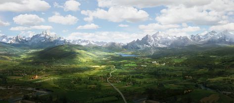 ArtStation - Fantasy landscape, David Edwards Drawing Sunset, Art Landscapes, Landscape Concept, Landscape Designs, Night Landscape, Fantasy Setting, Fantasy Places, Matte Painting, Landscape Scenery