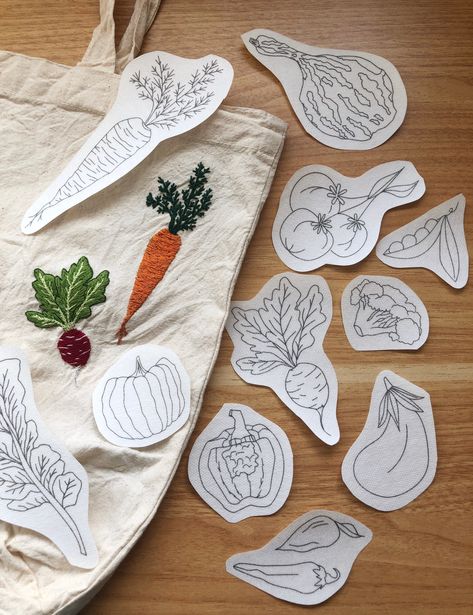 Stitch This: New Veggie Delight Peel Stick and Stitch Patterns Stick And Stitch Embroidery, Stick And Stitch, Embroidery Workshop, Veggie Delight, Hand Embroidery Projects, Creative Stuff, Embroidery Craft, Crafty Craft, Hand Embroidery Patterns