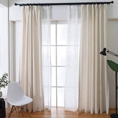 Beige Natural Linen Curtains Drapes for Living Room 2 Panels – Anady Top Natural Linen Curtains, Salon Simple, Beige Curtains, Drapes For Living Room, White Liners, Curtain Material, White Curtains, Linen Curtains, Patio Doors