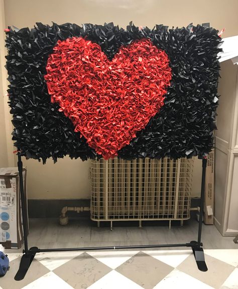 Heart backdrop using backdrop stand wired with chickens wires and stuffed with tissue papers. Tissue Paper Chicken Wire Backdrop, Heart Backdrop, Classroom Diy, Spring Dance, Paper Backdrop, Grade 7, Diy Classroom, School Dance, Student Council