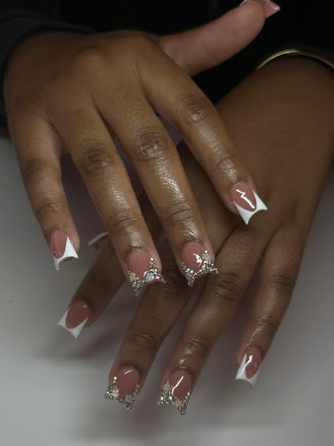 Short French Duck Nails, Y2k Nail, Bday Nails, Milky Nails, Acrylic Nail Set, Back To School Nails, Hard Nails, Girly Acrylic, Nails Coffin Short