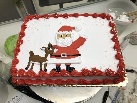 Happy Birthday Sheet Cake, Birthday Sheet Cake, Birthday Sheet Cakes, Sheet Cakes, Christmas Cakes, Santa And Reindeer, Sheet Cake, Christmas Cake, Reindeer