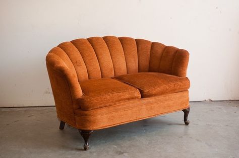 Burnt Orange Love Seat Burnt Orange Sofa, Posts About Love, Velvet Settee, Vintage Settee, Orange Couch, Orange Sofa, Living Room Orange, Vintage Chair, Color Interior