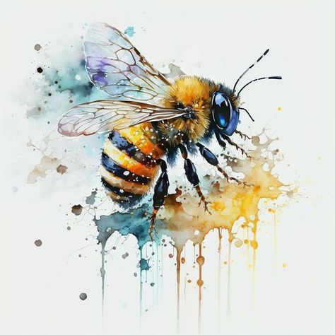 Honeybee Art, Canvas Art Painting Acrylic, Art Zine, Bee Painting, Art Nouveau Flowers, Boho Painting, Easy Canvas Art, Watercolor Painting Techniques, Bee Art