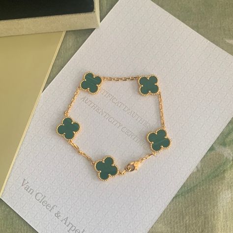 Van Cleef & Arpels 5 Motif Malachite Alhambra Bracelet Alhambra Bracelet, Gold Stone, Van Cleef Arpels, Van Cleef, Yellow Gold, Bracelet, Van, Stone, Yellow