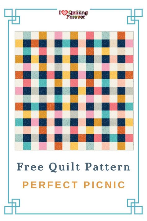 Free Quilt Pattern- Perfect Picnic Summer Quilt Summer Quilt Patterns, Picnic Quilt Pattern, Free Quilt Patterns For Beginners, Quilt Patterns For Beginners, Lap Quilt Patterns, Picnic Summer, Charm Pack Quilts, Mini Quilt Patterns, Picnic Quilt