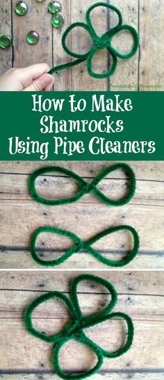 DIY Chenille Shamrocks (4 leaf clovers) - This is an easy and fun St. Patrick's Day Craft project for Kids. Great St. Patrick's Day activity for parties. Stpatricksday Crafts, 4 Leaf Clovers, Shamrock Craft, March Crafts, St Patricks Crafts, St Patricks Day Crafts For Kids, St Patrick Day Activities, Diy Pipe, Pipe Cleaner Crafts