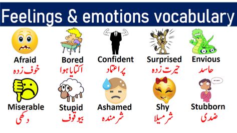 Feeling Vocabulary, Vocabulary Words With Pictures, Emotions Vocabulary, Urdu Vocabulary, List Of Emotions, English Speaking Practice, English Learning Spoken, English Vocab, Vocabulary List