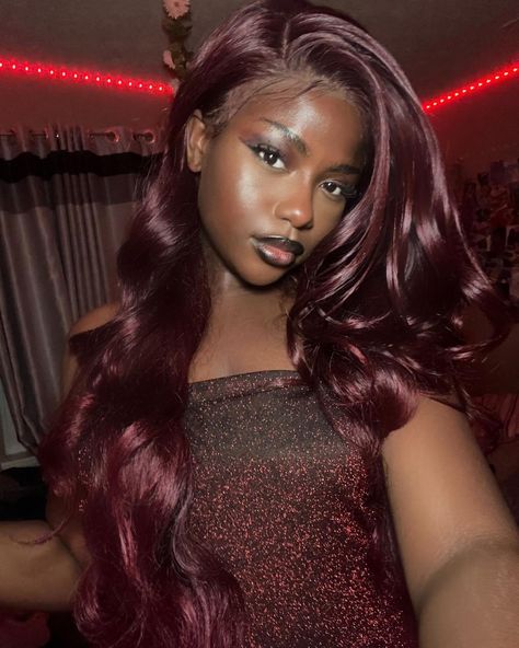 Plum Aesthetic, Claire Core, Anok Yai, Hair Color For Dark Skin, Warm Brown Hair, Plum Hair, Coloured Hair, Dyed Natural Hair, Dark Skin Beauty