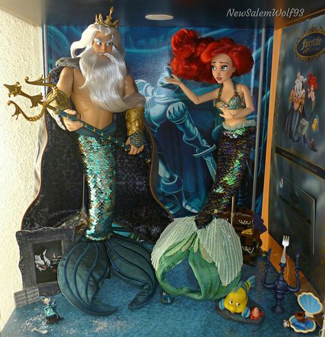 ** Disney Fairytale Designer Ariel and King Triton ** Ariel And King Triton, Disney Collector Dolls, Disney Princess Doll Collection, King Triton, Disney Barbie Dolls, Ariel Doll, Ariel Disney, Disney Doll, Disney Princess Dolls