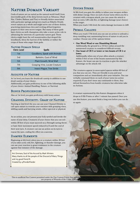 Variant Nature Domain - Turning over a new leaf. An attempt at more useful features yet rooted in flavor. - Imgur Nature Domain Cleric, Cleric Homebrew, Cleric Cosplay, Abandoned Kingdom, Nature Cleric, D D 5e Homebrew, Dnd Archetypes, Cleric Domains, 5e Classes