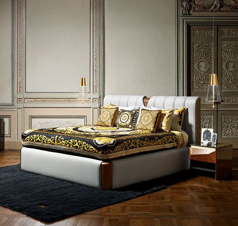 VERSACE HOME COLLECTIONS | VERSACE US Versace Furniture, Furniture Wallpaper, Greek City, Canopy Bed Frame, Bed Design Modern, Versace Home, Bad Design, Elegant Furniture, Bed Linens