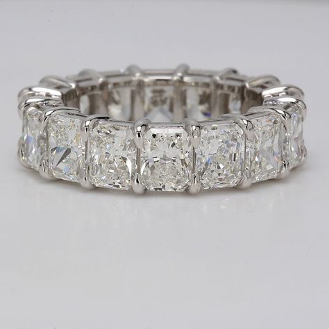 Ninacci Platinum Radiance Eternity Band - 8.79 Carat Total Diamond Weight G-H/VVS-VS Radiant Cut Diamonds. - Size 6.5 Emerald Shape Engagement Rings, Dig Jewelry, Gorgeous Rings, Ring Cuts, Expensive Jewelry Luxury, Basket Set, Radiant Cut Diamond, Radiant Diamond, Expensive Jewelry