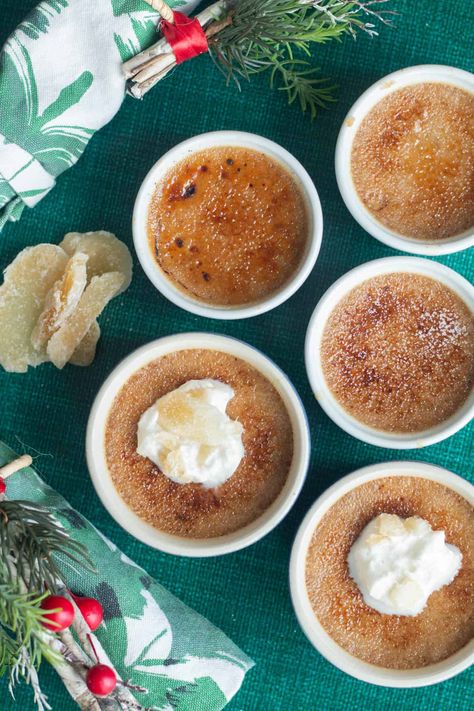 Gingerbread Creme Brûlée Ginger Creme Brulee, Winter Creme Brulee Flavors, Maple Creme Brulee, Ice Cream Creme Brulee, Gingerbread Creme Brulee, Eggnog Creme Brulee, Crème Brûlée Cookies, Bourbon Creme Brulee, Creme Brulee Flavors