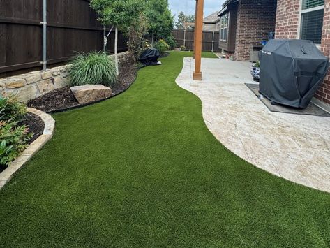 Check out this recent backyard installation we completed in Aubrey, TX! ✨  900 sq/ft of SYNAugustine X47! 🌱 Shoutout to our very own Team Alex for the excellent installation! 👏  No more patchy dead grass or mud! 🤩  When you choose SYNLawn, we will help you design your dream yard. We will help you choose the right turf for your needs and custom design your lawn spaces, pool decks, side yard walkways, putting greens & more!   It all starts with a FREE consultation! Artificial Grass Around Pool Ideas, Artificial Grass Backyard Landscapes, Artificial Turf Backyard Ideas, Backyard Turf Ideas, Artificial Turf Backyard, Playground Turf, Artificial Grass Backyard, Turf Backyard, Pet Turf