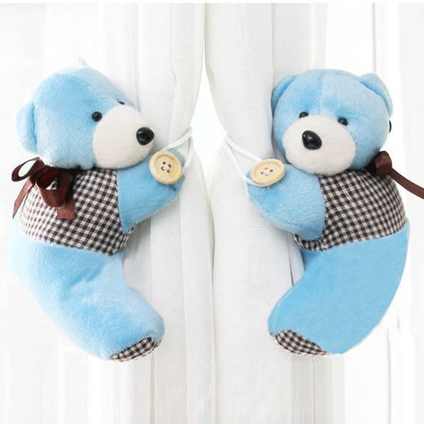 Teddy Bear Room Decoration Ideas, Monkey Curtain Tie Backs, Fox Curtain Tie Backs, Teddy Bear Curtain Tie Backs, Teddy Bear Nursery Theme Pottery Barn Kids, Baby Room Diy, Childrens Bedroom Decor, Curtain Ties, Curtain Tie Backs