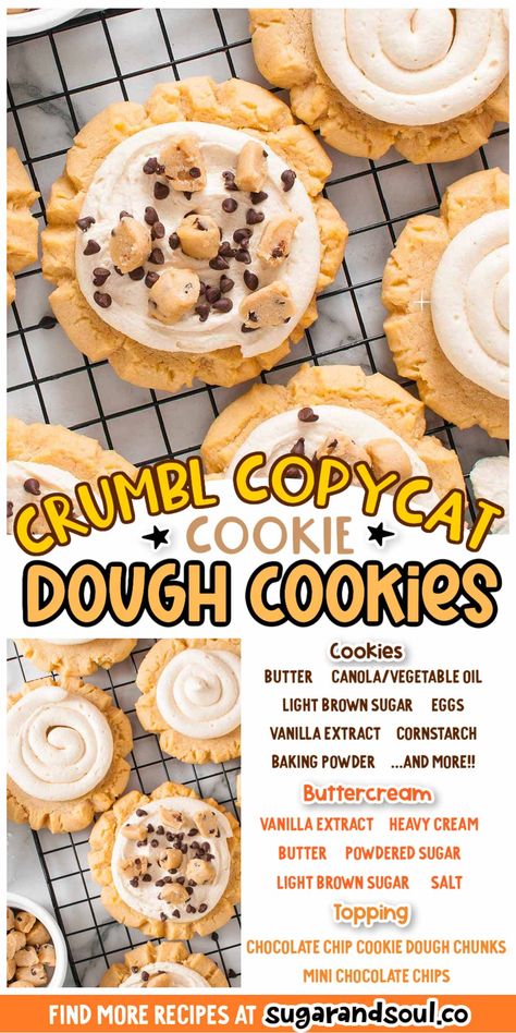 Cookie Dough Cookies (Crumbl Copycat) - Sugar and Soul Crumble Copycat Recipe, Moon Pie Cookies, Crumble Cookie Dough Cookie Recipe, Crumbl Cookie Copycat Poptart, Crumbl Cookie Copycat Cookie Dough, Crumbl Cookie Dough Copycat, Crumbl Cookie Copycat Fall, Copycat Crumbl Cookies Christmas, Cookie Dough Crumbl Cookies