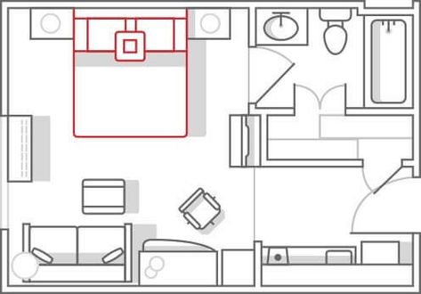 Kitchenette Floor Plan, Suite With Kitchenette, Elfa Closet, Layout Kitchen, Studio Apt, Hotel Suite, Full Kitchen, Bedroom Studio, The Container Store