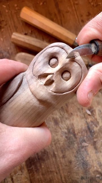 Owl Statue, Owl Wood Carving, Spotted Wood Owl, Owl Statue Sculpture, Woodland Animals Sculptures & Statues, Carved Owls Wood Sculpture, Barred Owl, American Walnut, Work In Progress