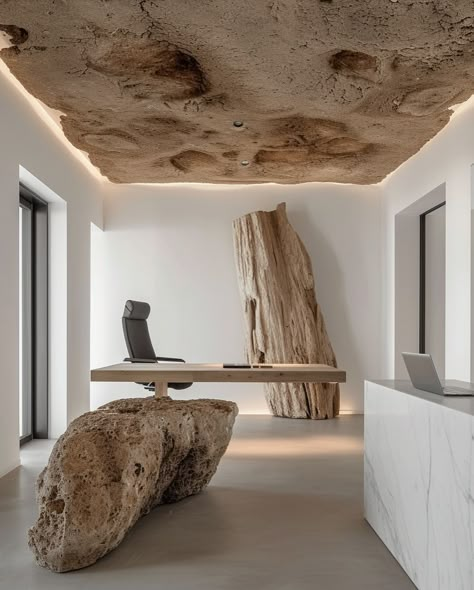 large stone in office Raw Furniture, Futuristic Home, White Interior Design, Large Stone, Wood Furniture Diy, Cabin Homes, White Interior, Traditional House, Victorian Homes