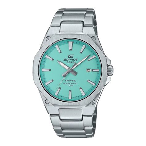 Casio Edifice EFR-S108D-2BV is another men's model with Tiffany-like turquoise blue dial G Shock Men, Casio Classic, Casio Edifice, Crystal Watches, Quartz Bracelet, G Shock, Stainless Steel Band, Green Man, Stainless Steel Watch