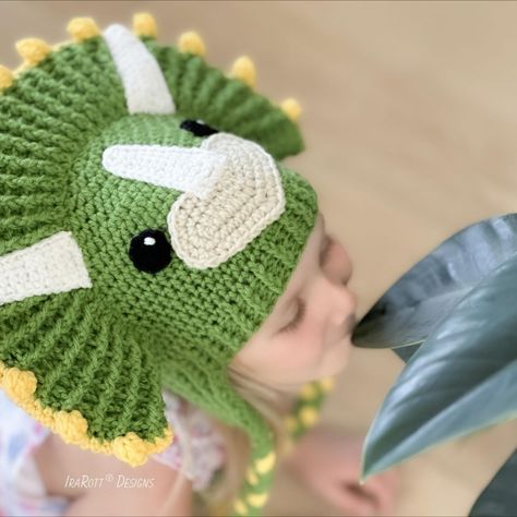 Zingy Dinosaur Hat Crochet pattern by Ira Rott Dinosaur Hat Crochet, Crochet Dinosaur Hat, Crochet Diagrams, Crochet Animal Hats, Dinosaur Hat, Needlework Shops, Hat Crochet Pattern, Crochet Dinosaur, Front Post Double Crochet