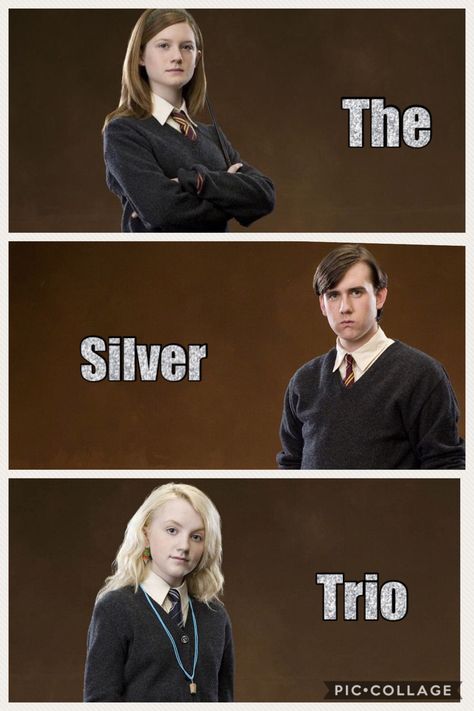 Luna is my favorite in the silver trio The Silver Trio, Silver Trio Harry Potter, Harry Potter The Silver Trio, Emerald Trio Harry Potter, Silver Trio Harry Potter Fanart, Harry Potter Bronze Trio, Golden Trio Deathly Hallows, Neville Longbottom, Buku Harry Potter