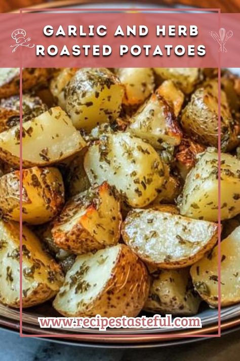 Enjoy the delightful combination of garlic and herbs in these roasted potatoes, a savory and satisfying side dish perfect for any meal. Herb Potatoes, Herbed Potatoes, Potatoes Roasted, Herb Roasted Potatoes, Roasted Potato, Roasted Potatoes, Roasted Garlic, Wholesome Food, Fresh Herbs