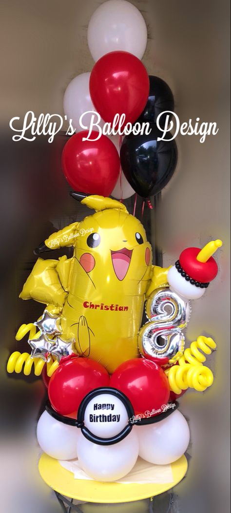 Pikachu Balloon Bouquet, Pokemon Balloon Centerpieces, Pikachu Balloon Decoration, Pokeball Balloons, Pokemon Birthday Balloons, Pokemon Balloon Bouquet, Pokemon Balloon Arch, Pokemon Balloon Garland, Pokémon Balloons