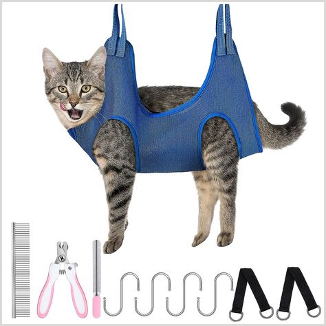 Pet Grooming Hammock for Cats & Dogs Hanging Harness Pet Supplies Kit with Nail Clippers Trimmer, PET Comb, Nail File Adjusti Hammock For Cats, Clipping Cat Nails, Dog Holder, Grooming Table, Dog Nail Clippers, Cat Skin, Cat Bath, Dog Toothbrush, Cat Hammock