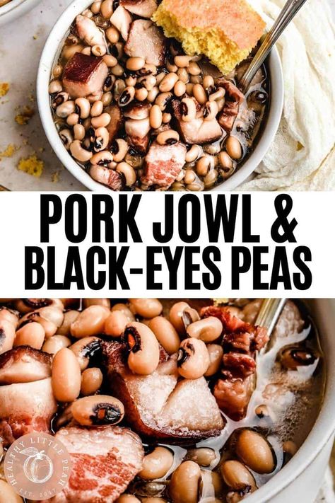 This cozy pork jowl with southern black-eyed peas recipe is the perfect comfort food for Sunday family dinner or any weeknight meal! Pork Jowl Recipe, Southern Black Eyed Peas Recipe, Southern Black Eyed Peas, Sunday Family Dinner, Pork Jowl, Black Eyed Peas Recipe, Peas Recipe, Easy Healthy Lunches, Pea Recipes