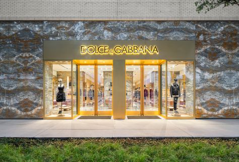 Dolce Gabbana Store, Elevation Ideas, Shop Exterior, Marble Interior, Building Elevation, Vegan Bag, Marble Inlay, Shop Front Design, Store Interior