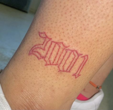 Red 2001 Tattoo, 2001 Tattoo Design, 2001 Tattoo Ideas, Chest Tattoo Text, Mn Tattoo, Scorpio Sign Tattoos, 2001 Tattoo, Mini Tats, Tattoo Over Scar