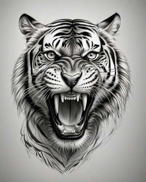 Tiger Art Drawing, Wolf Face Tattoo, Chest Tattoo Sketches, Tiger Stencil, Tiger Face Tattoo, Tiger Roar, Bio Organic Tattoo, Tiger Tattoos, Persian Tattoo