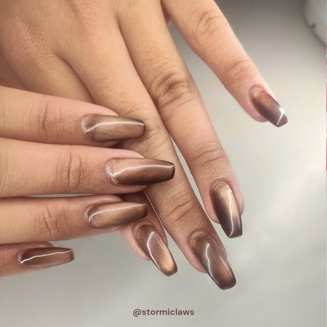 explore nails gelxnail pressonnails iced coffee brown latte cateye caramel aesthetic fyp gold Caramel Aesthetic, Coffee Brown, Iced Coffee, Cat Eye, Caramel, Nails, Coffee, Gold