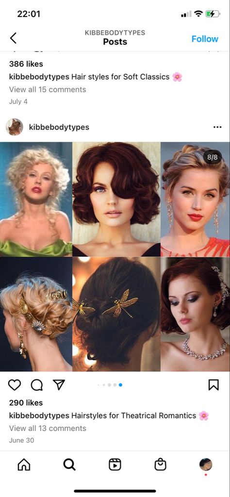 Theatrical Romantic Hair, Theatrical Romantic Style, Kibbe Romantic, Romantic Hair, Theatrical Romantic, Romantic Updo, Character Aesthetics, Hair Stuff, Color Analysis