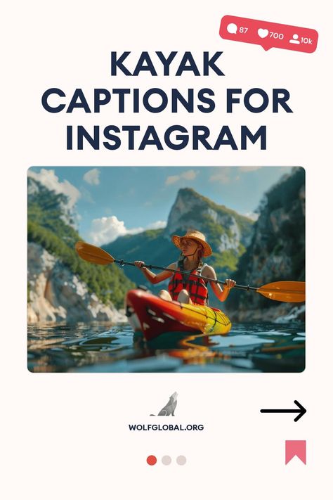 A person kayaking in a scenic river with mountains, promoting Instagram captions.
Graphic with check list of kayak-related affirmations and emojis, encouraging outdoor paddling activities.
Woman with laptop surrounded by social media icons promoting Instagram engagement on wolfglobal.org. Kayaking Quotes, Perfect Captions, Kayak Adventures, Captions For Instagram, Make Waves, Perfect Word, Scottsdale Az, Short Quotes, Instagram Captions