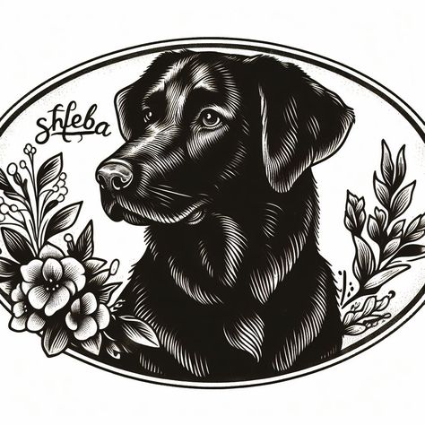 Black Lab Traditional Tattoo, American Traditional Labrador Tattoo, Black Labrador Tattoo, Black Lab Tattoos, Traditional Dog Portrait Tattoo, Dog Tattoo Traditional, Dog Ears Tattoos, American Traditional Dog Tattoo, American Traditional Dog