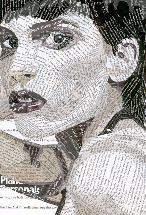 Collage With Text, Text Portrait, Newspaper Collage, Face Collage, Hilary Swank, Collage Portrait, Newspaper Art, Ap Studio Art, Collage Drawing