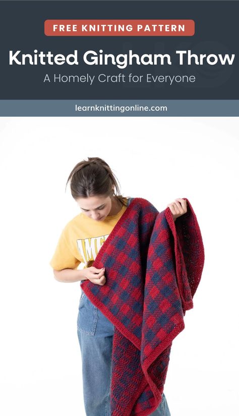 Introducing the Knitted Gingham Throw, an inviting and simple project that brings the coziness of homemade charm into any room. Ideal for those starting their knitting journey, this blanket is more than just a warm addition to your home it's a testament to the joy of creation.| More free knitting patterns and tutorials at learnknittingonline.com Knitting Abbreviations, Knit Baby Sweaters, Knitted Blanket, Free Knitting Patterns, Purl Stitch, Knitted Baby Blankets, Bind Off, Knitted Slippers, Circular Knitting Needles