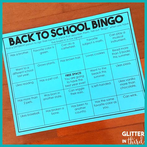 Simple and Easy Activities to Welcome Kids Back to School | Glitter in Third Back To School Bingo, School Icebreakers, Ice Breaking, 2023 School, Classroom Procedures, Classroom Tips, Icebreaker Activities, Classroom Routines, First Day Of School Activities