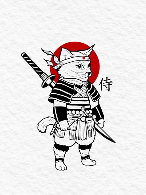 Men Cat Tattoo, Japanese Animals Tattoo, Simple Anime Tattoo Designs, Japanese Flash Tattoo, Japanese Cat Tattoo, Ninja Tattoo, Guerriero Samurai, Kitten Tattoo, Japanese Tattoos For Men