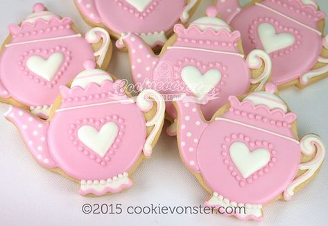 Baby Tea Party, Tea Party Cookies, Tea Cup Cookies, Pink Tea Party, Teapot Cake, Pot Cookies, Teapot Cookies, Baby Tea, Pink Cookies